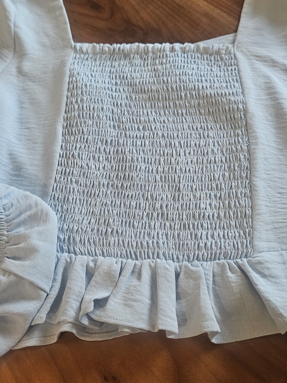 Altar'd State Pale Blue Square-Neck Peplum Puff Sleeve Crop Top
